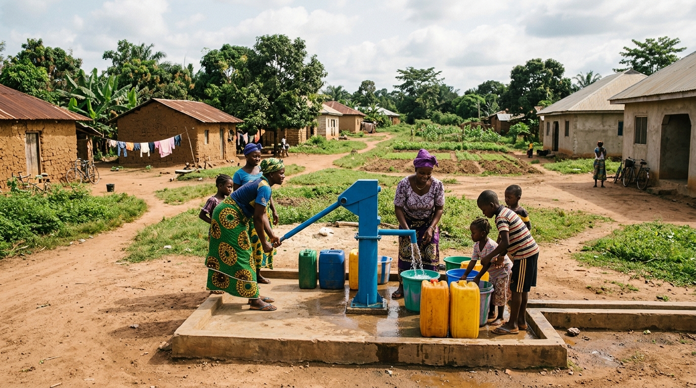 A community borehole providing clean water in a rural Nigerian community